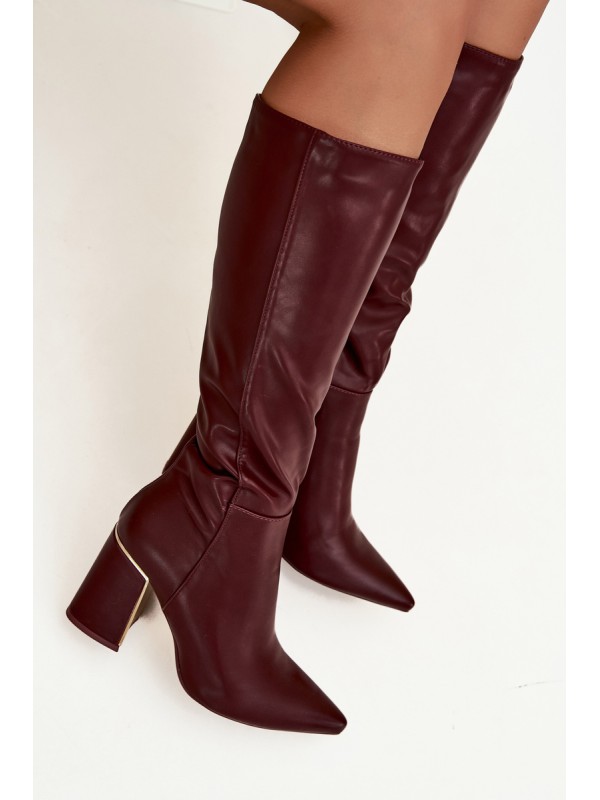 Women's High Heel Boots with Gold Element Bordeaux Alessine