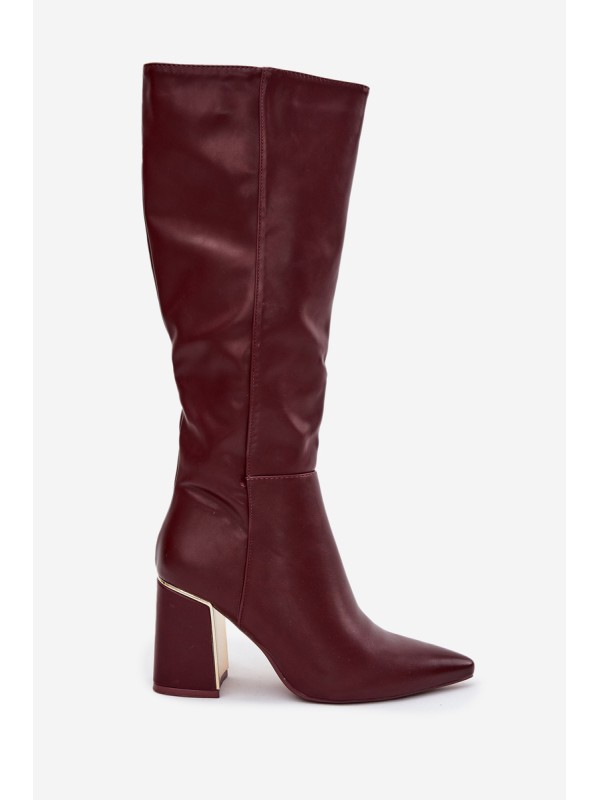 Women's High Heel Boots with Gold Element Bordeaux Alessine
