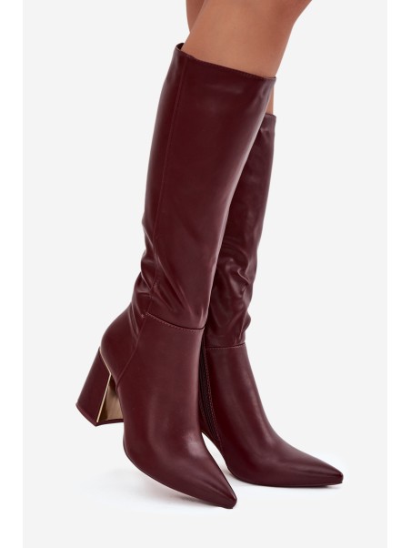Women's High Heel Boots with Gold Element Bordeaux Alessine