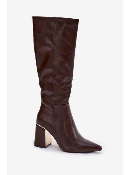 Women's High Heel Boots with Gold Element Chocolate Alessine
