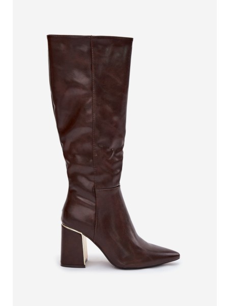 Women's High Heel Boots with Gold Element Chocolate Alessine