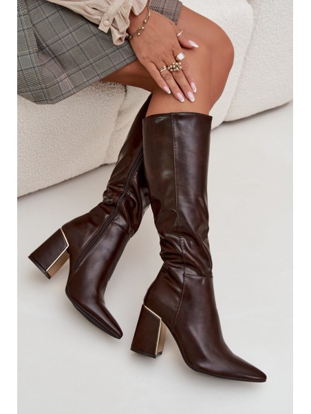 Women's High Heel Boots with Gold Element Chocolate Alessine