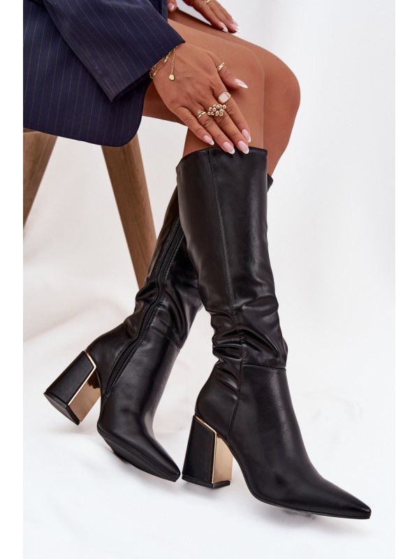 Women's heeled boots with gold element black Alessine
