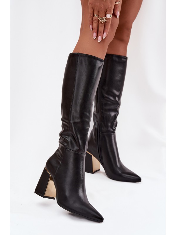 Women's heeled boots with gold element black Alessine 2