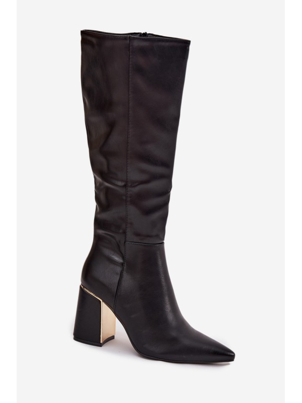 Women's heeled boots with gold element black Alessine