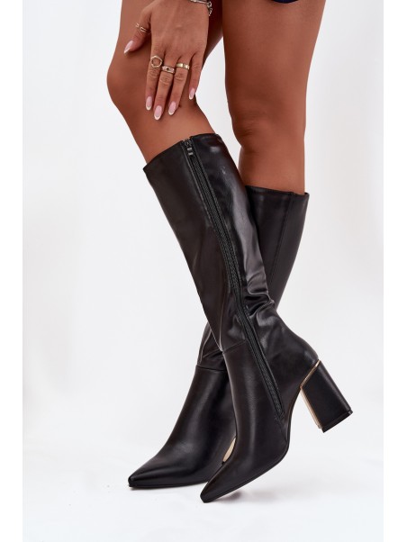 Women's heeled boots with gold element black Alessine
