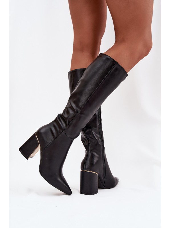 Women's heeled boots with gold element black Alessine