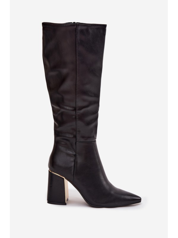 Women's heeled boots with gold element black Alessine