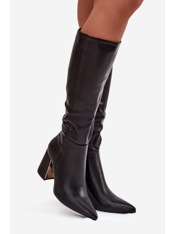 Women's heeled boots with gold element black Alessine
