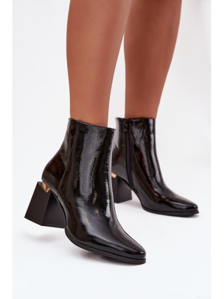 Lacquered Insulated Women's Heeled Boots Made of Eco Leather Black Brivelle