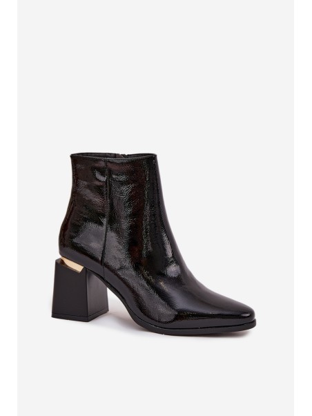 Lacquered Insulated Women's Heeled Boots Made of Eco Leather Black Brivelle