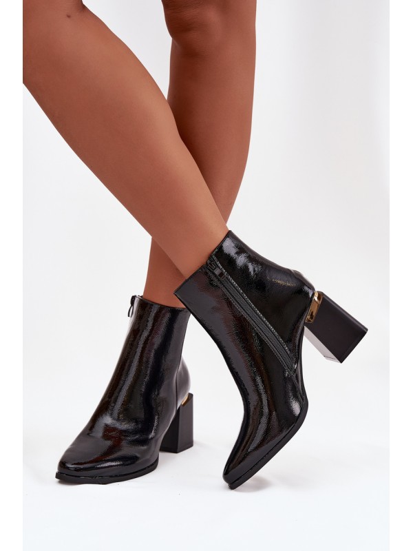 Lacquered Insulated Women's Heeled Boots Made of Eco Leather Black Brivelle