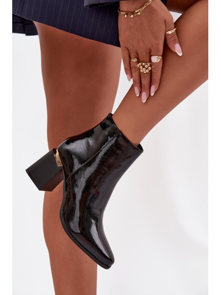 Lacquered Insulated Women's Heeled Boots Made of Eco Leather Black Brivelle