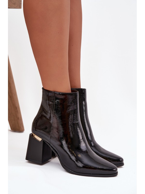 Lacquered Insulated Women's Heeled Boots Made of Eco Leather Black Brivelle