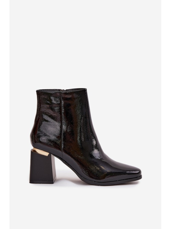 Lacquered Insulated Women's Heeled Boots Made of Eco Leather Black Brivelle