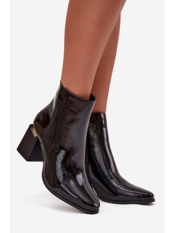 Lacquered Insulated Women's Heeled Boots Made of Eco Leather Black Brivelle