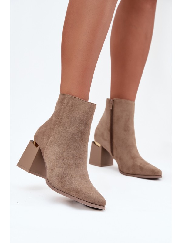 Insulated Women's Ankle Boots on Heel with Eco Suede Beige Brivelle 2
