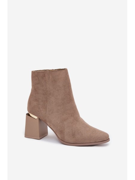 Insulated Women's Ankle Boots on Heel with Eco Suede Beige Brivelle