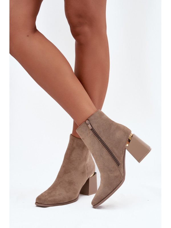 Insulated Women's Ankle Boots on Heel with Eco Suede Beige Brivelle