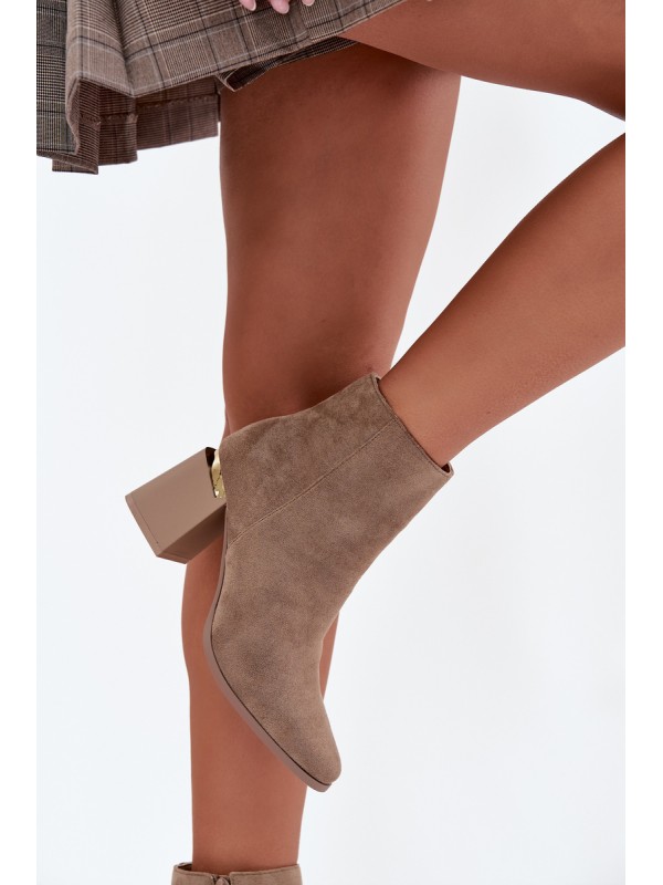 Insulated Women's Ankle Boots on Heel with Eco Suede Beige Brivelle
