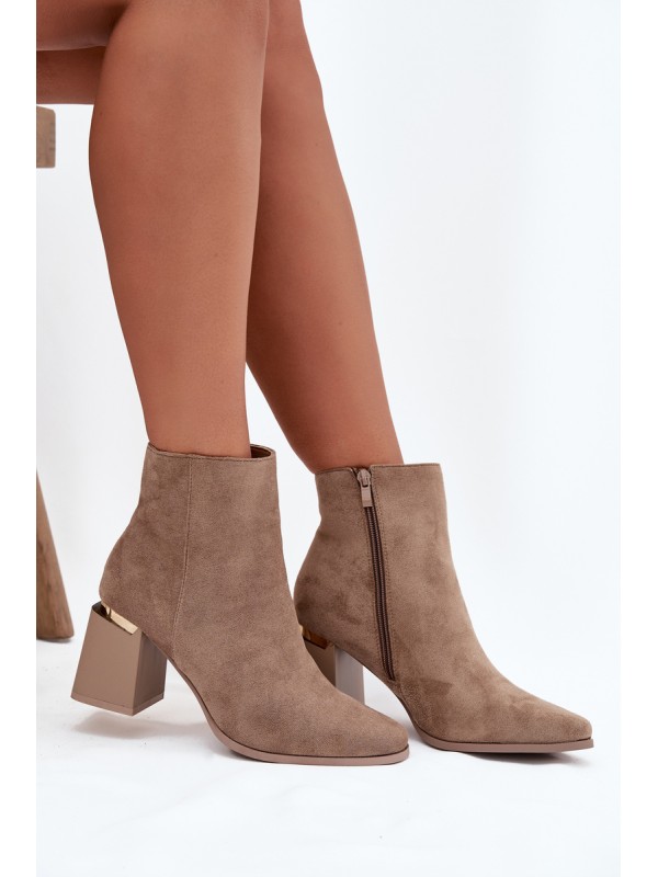 Insulated Women's Ankle Boots on Heel with Eco Suede Beige Brivelle
