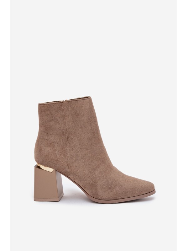 Insulated Women's Ankle Boots on Heel with Eco Suede Beige Brivelle