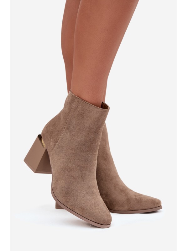 Insulated Women's Ankle Boots on Heel with Eco Suede Beige Brivelle