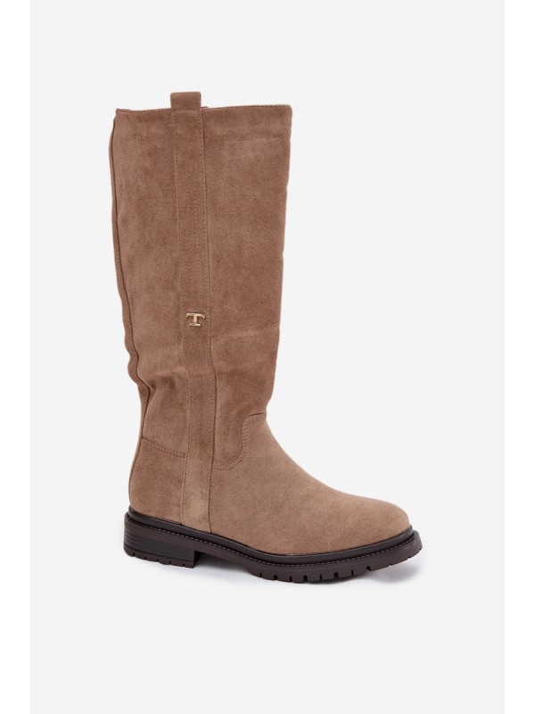 Women's insulated flat-heeled eco suede boots Dark beige Delyssa