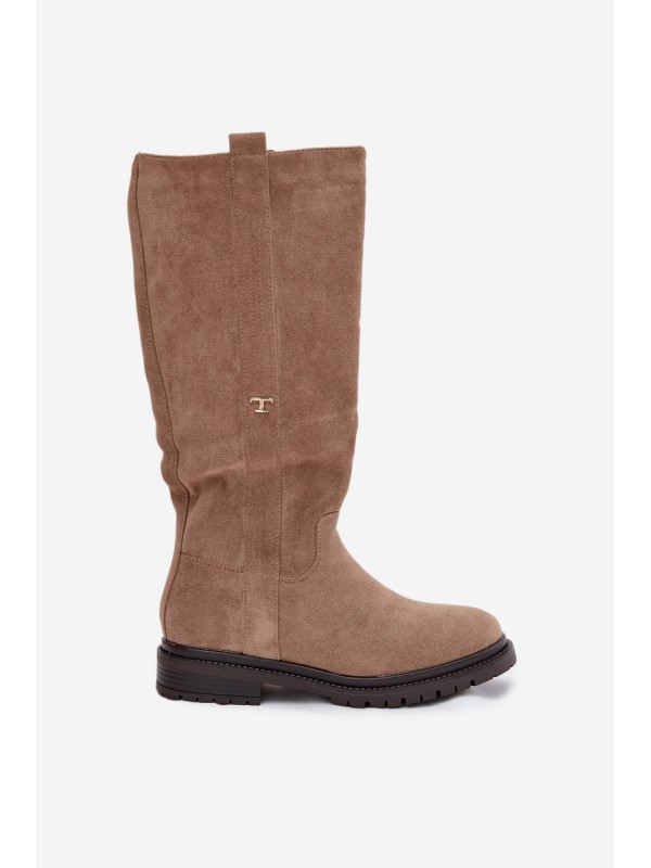 Women's insulated flat-heeled eco suede boots Dark beige Delyssa