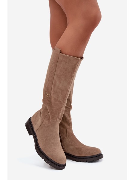 Women's insulated flat-heeled eco suede boots Dark beige Delyssa