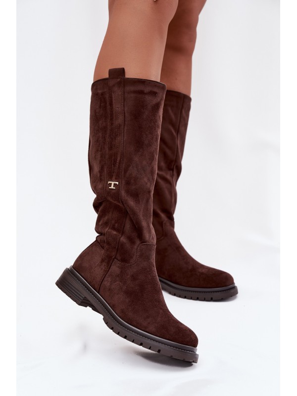 Women's Fur-lined Boots Flat Heel Eco Suede Chocolate Delyssa