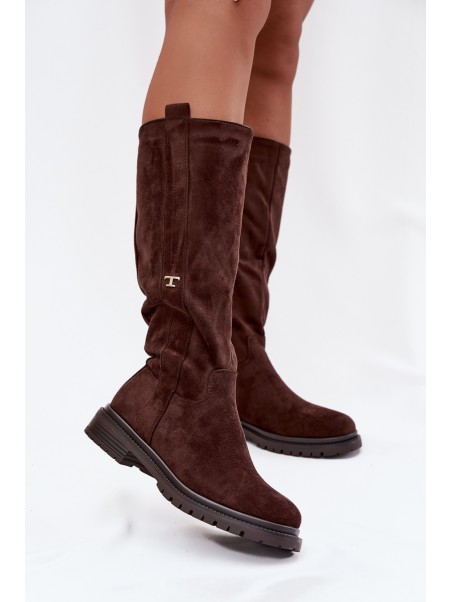 Women's Fur-lined Boots Flat Heel Eco Suede Chocolate Delyssa