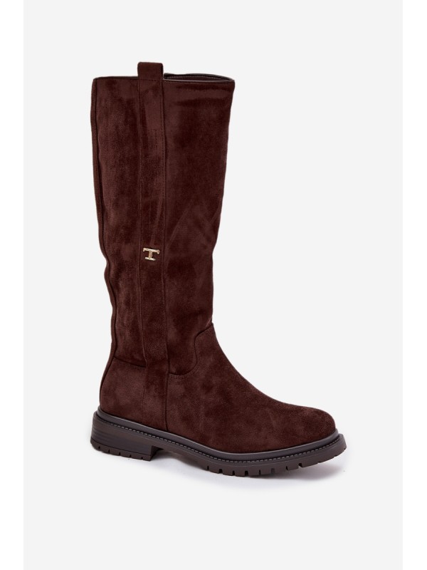 Women's Fur-lined Boots Flat Heel Eco Suede Chocolate Delyssa