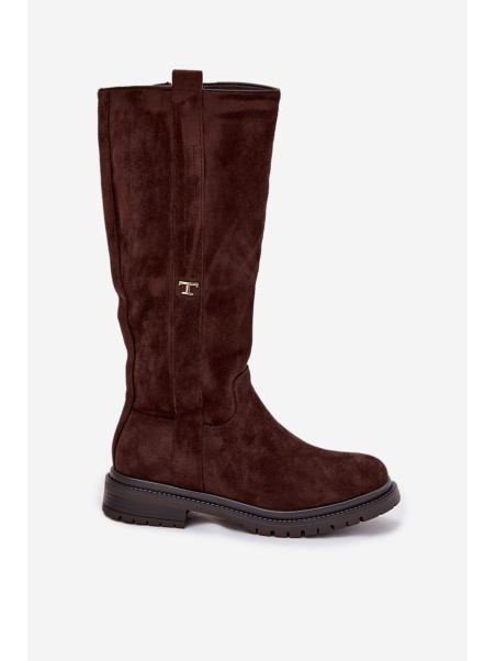 Women's Fur-lined Boots Flat Heel Eco Suede Chocolate Delyssa