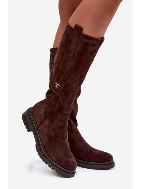 Women's Fur-lined Boots Flat Heel Eco Suede Chocolate Delyssa