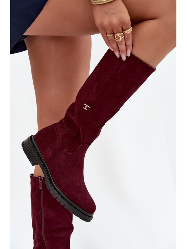 Women's Insulated Boots Flat Heel Eco Suede Bordeaux Delyssa