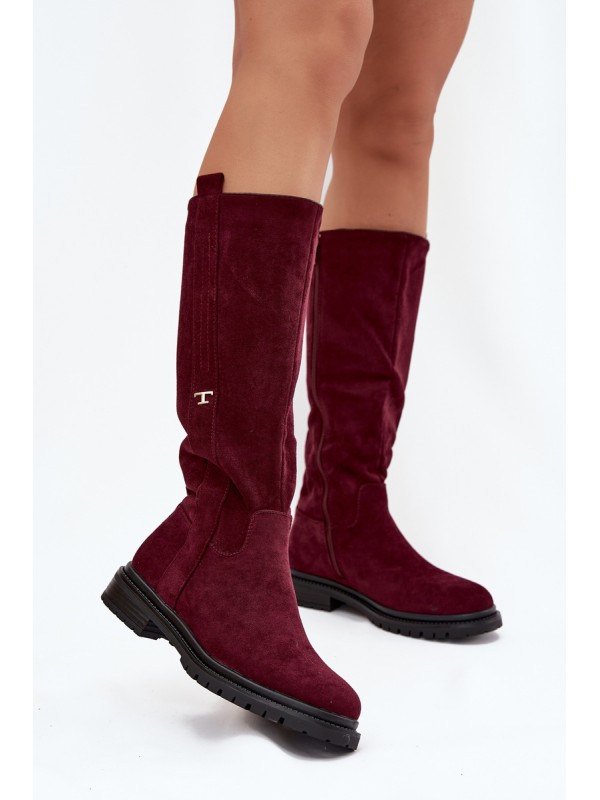 Women's Insulated Boots Flat Heel Eco Suede Bordeaux Delyssa 2