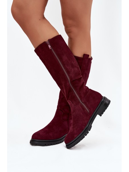 Women's Insulated Boots Flat Heel Eco Suede Bordeaux Delyssa