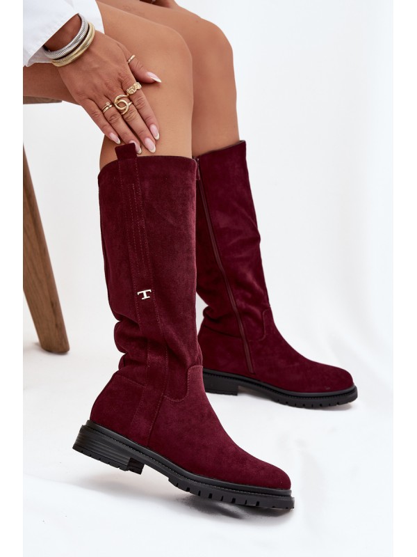Women's Insulated Boots Flat Heel Eco Suede Bordeaux Delyssa