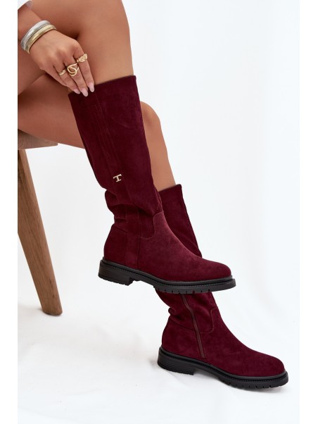 Women's Insulated Boots Flat Heel Eco Suede Bordeaux Delyssa