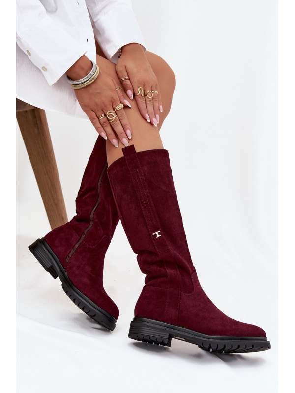 Women's Insulated Boots Flat Heel Eco Suede Bordeaux Delyssa