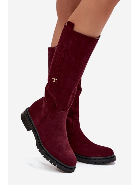 Women's Insulated Boots Flat Heel Eco Suede Bordeaux Delyssa