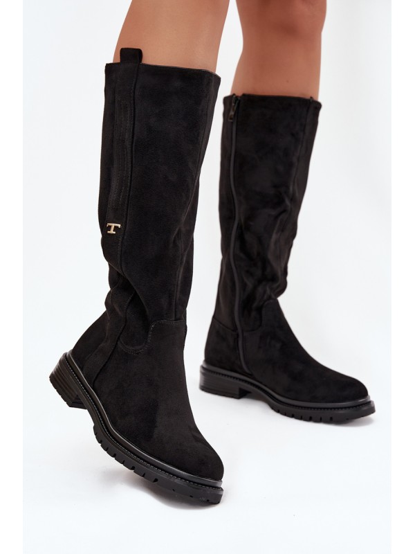 Women's Insulated Flat Heel Boots Eco Suede Black Delyssa 2