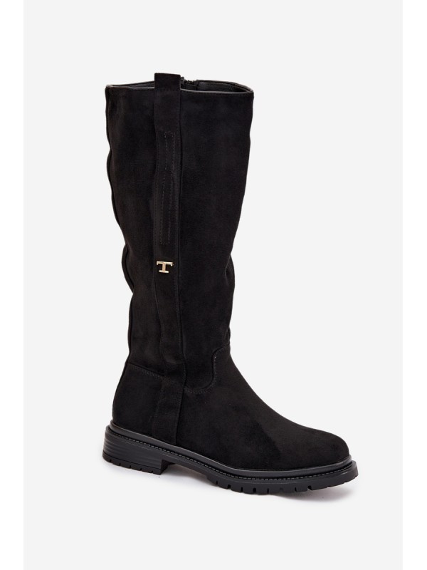 Women's Insulated Flat Heel Boots Eco Suede Black Delyssa