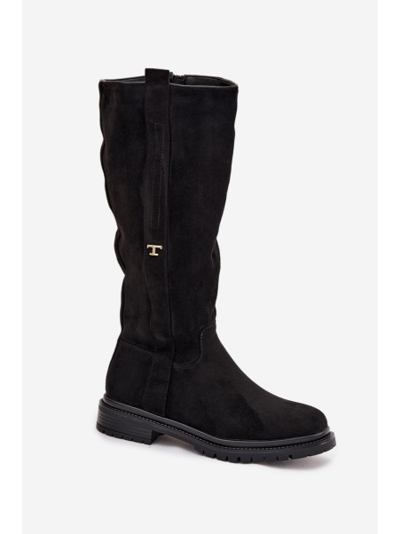 Women's Insulated Flat Heel Boots Eco Suede Black Delyssa