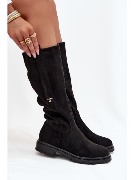 Women's Insulated Flat Heel Boots Eco Suede Black Delyssa