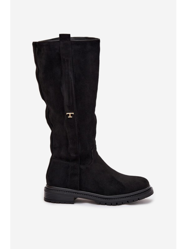 Women's Insulated Flat Heel Boots Eco Suede Black Delyssa