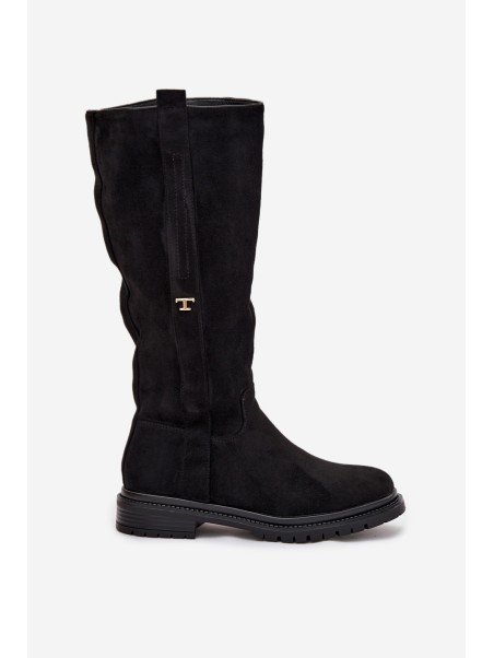Women's Insulated Flat Heel Boots Eco Suede Black Delyssa