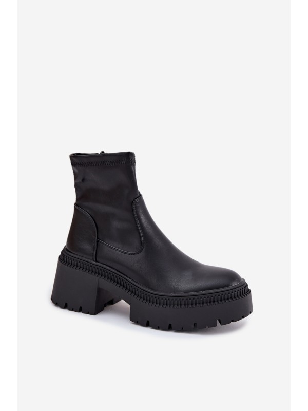 Women's Ankle Boots with Chunky Heel and Platform Eco Leather Black Elvianne