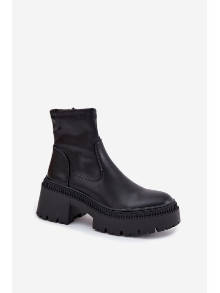 Women's Ankle Boots with Chunky Heel and Platform Eco Leather Black Elvianne